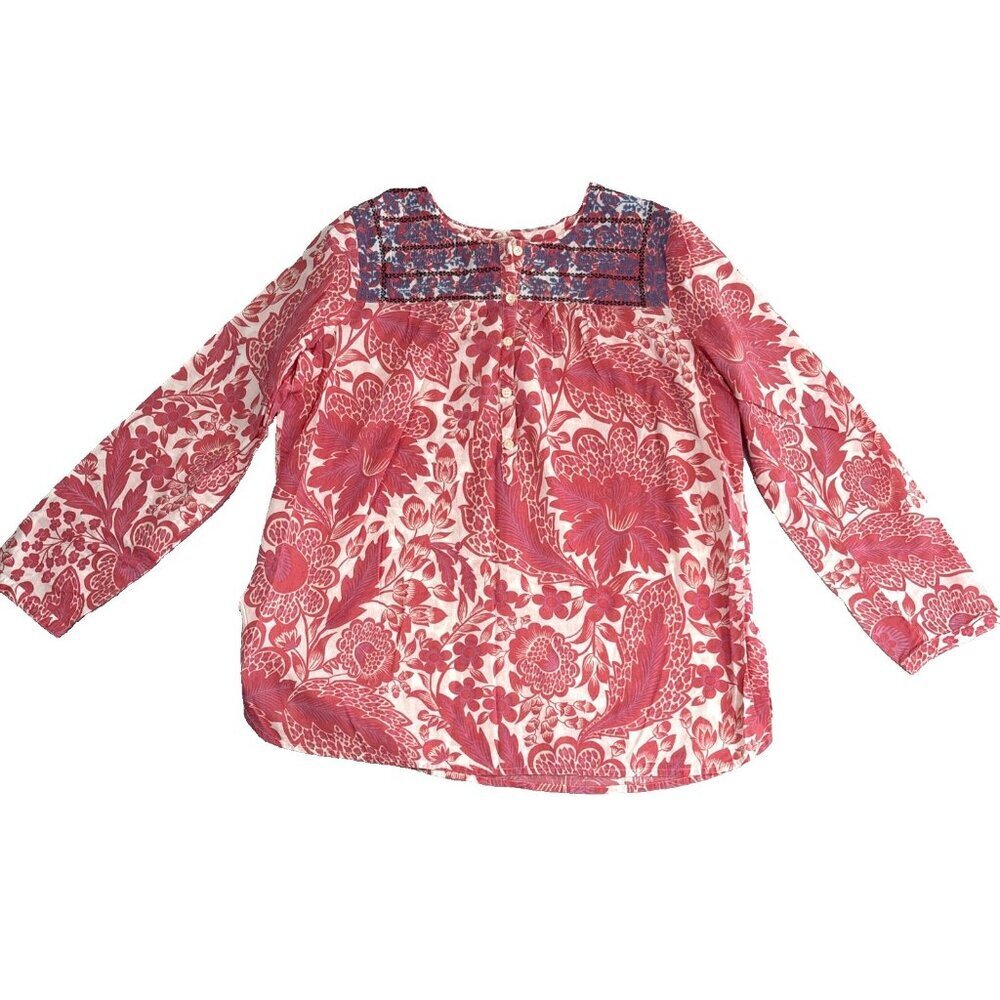 J. Crew Embroidered Pink Floral Tunic Blouse Women's Size XS 100% Cotton Boho